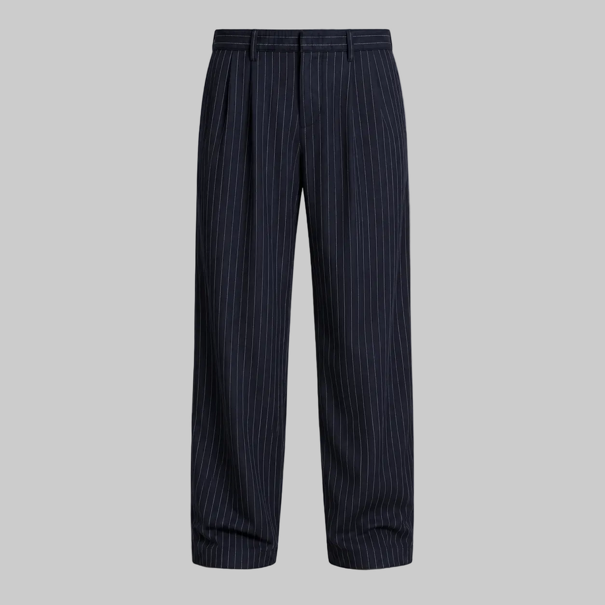 Essaint Pinstriped Navy pants, front view
