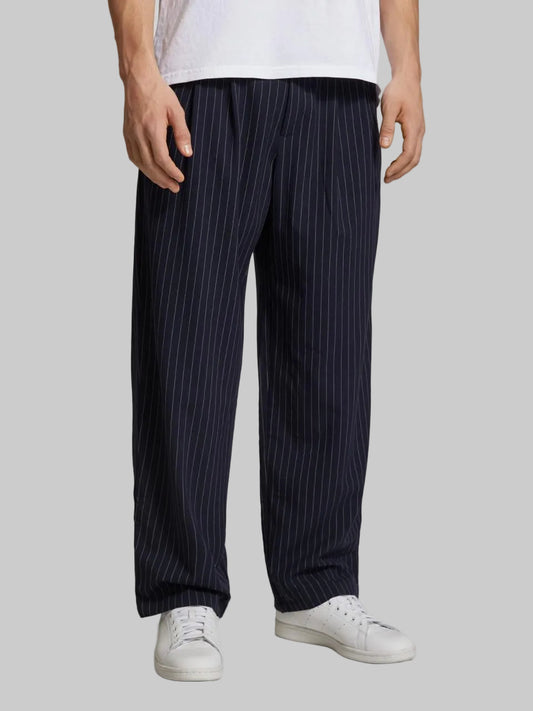 Navy Pinstriped