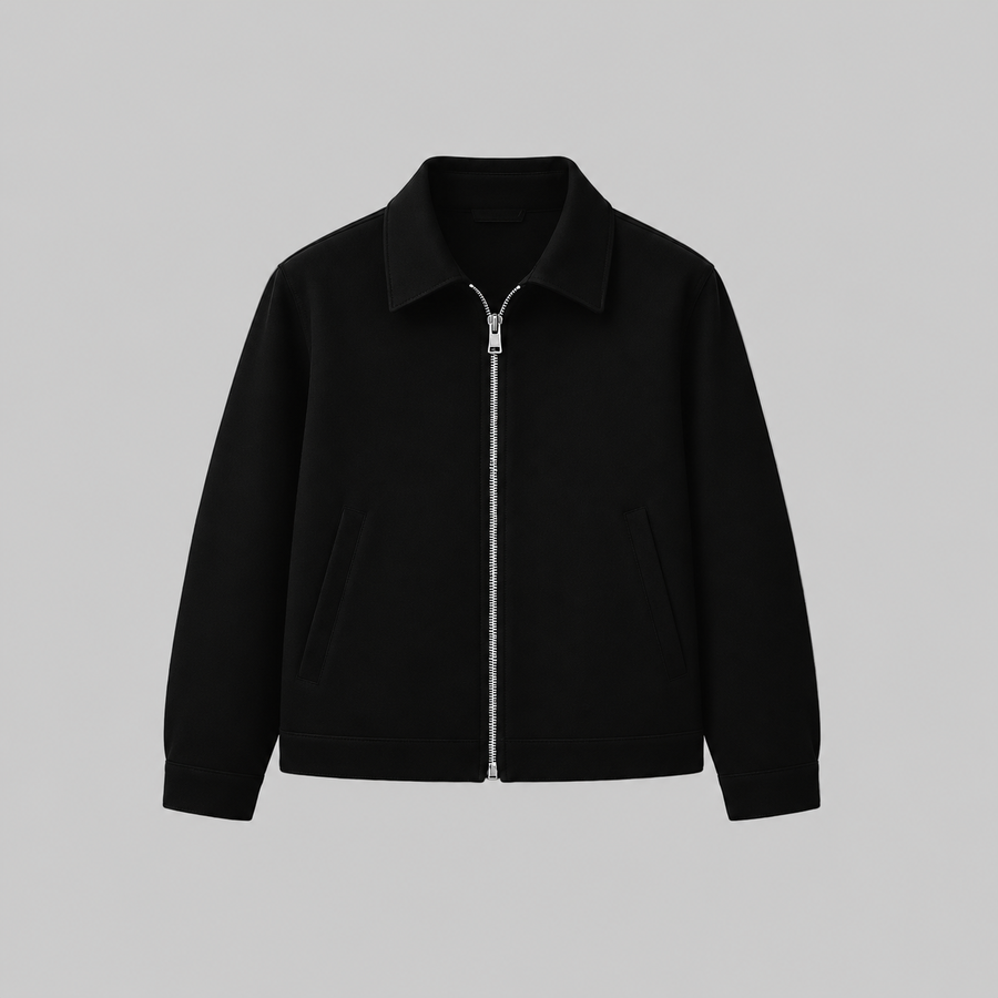 ESSAINT The Classic Zip Jacket in Black, front view
