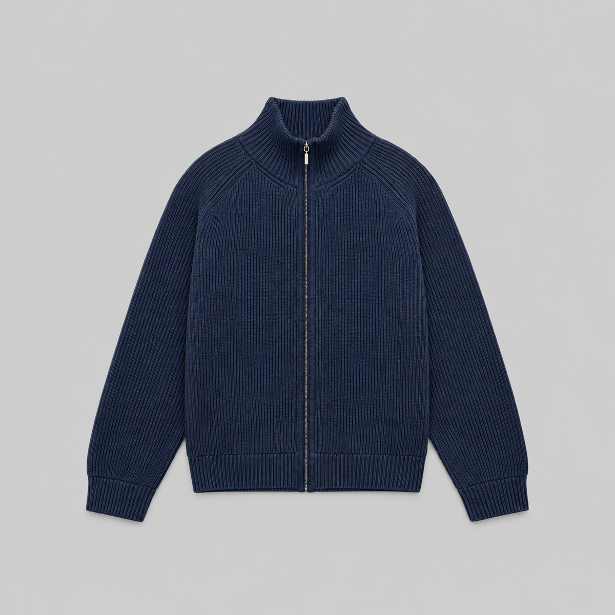 Essaint Knitted Zip Jacket in Dark Navy, front view