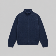 Essaint Knitted Zip Jacket in Dark Navy, front view