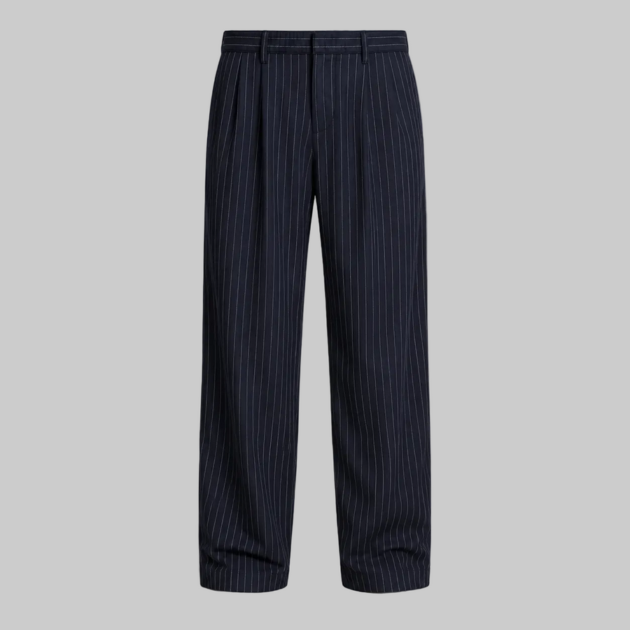 Essaint Pinstriped Navy pants, front view
