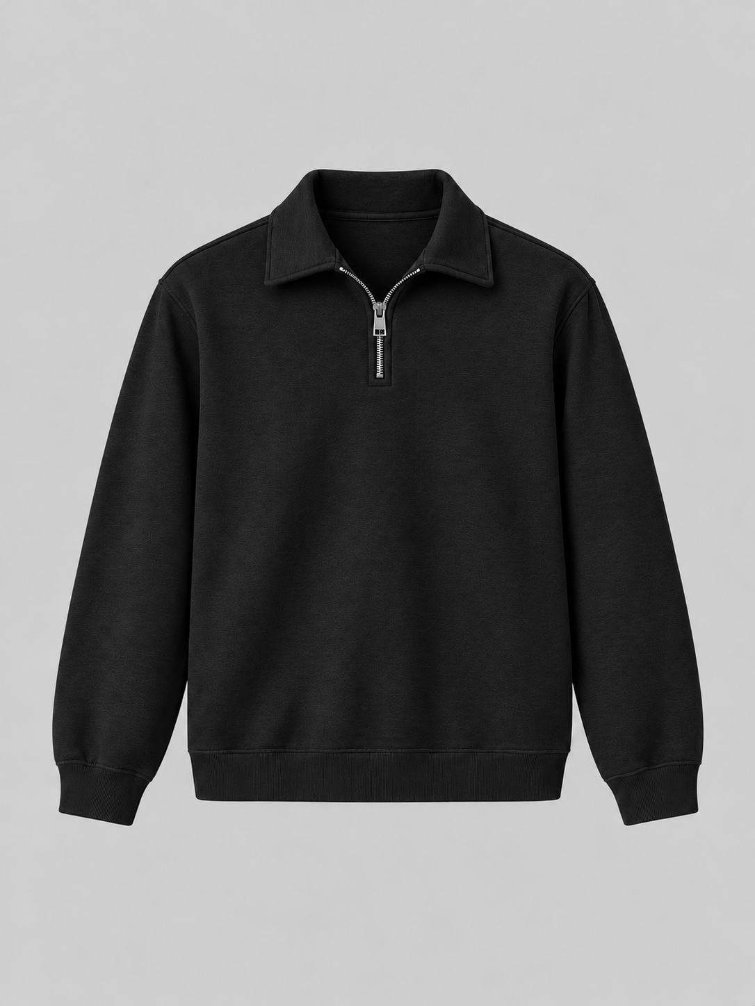 ESSAINT Quarter Zip in Black, front view