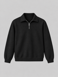 ESSAINT Quarter Zip in Black, front view